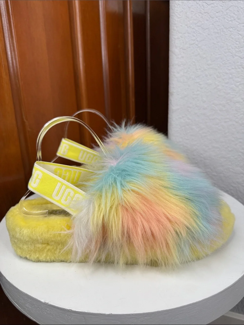 UGG FLUFF YEAH  MARGARITA TIE DYE SHEEPSKIN PLATFORM SLIPPER SLIDES SIZE 10